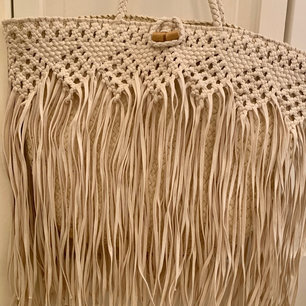 Woven Fringe Tote Beach Bag Crochet  Handbag Purse